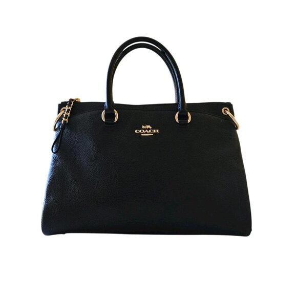 Coach F77884 Mia Pebbled Black Leather Convertible Satchel Top Handle Handbag